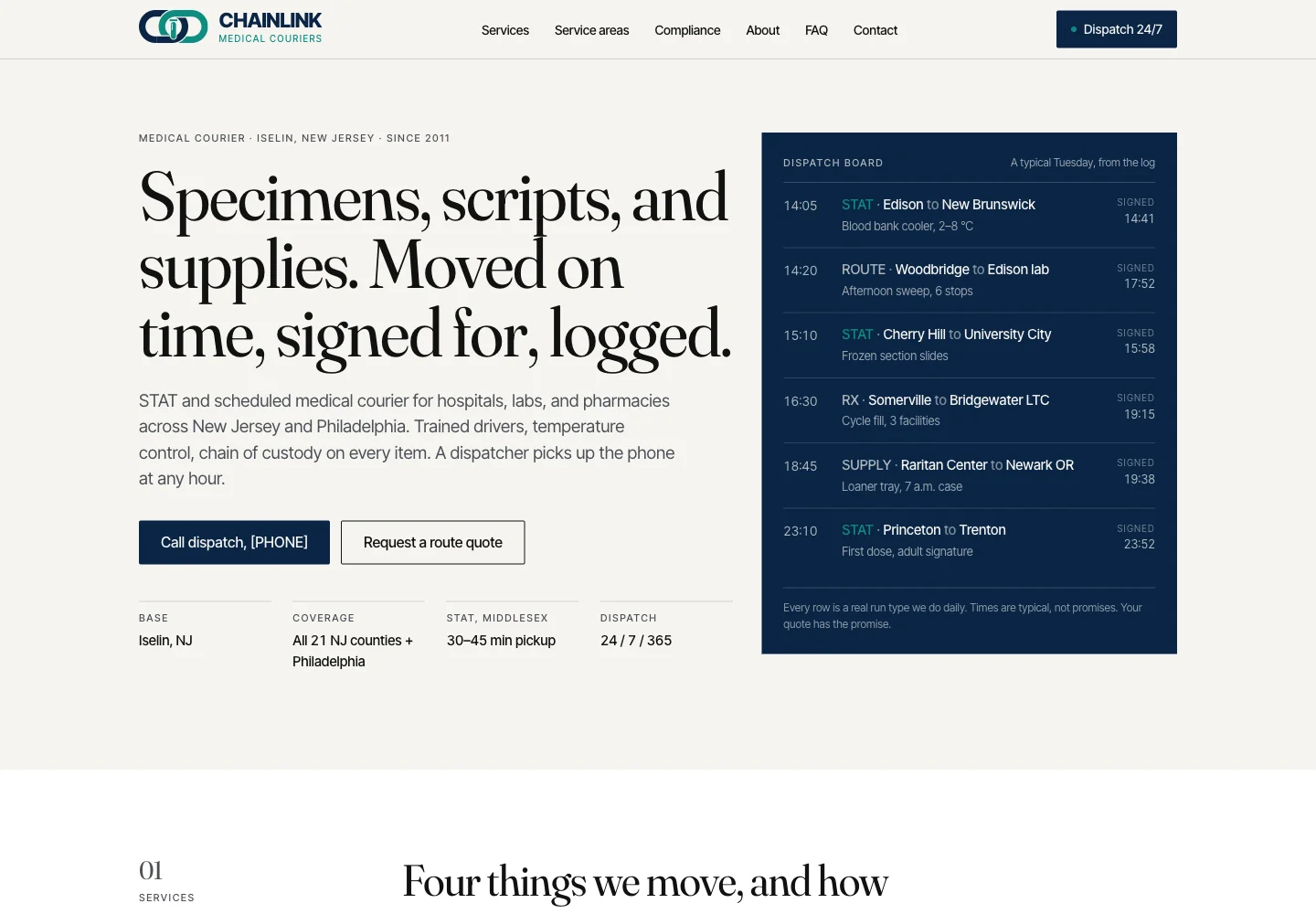 Chainlink Medical Couriers homepage design