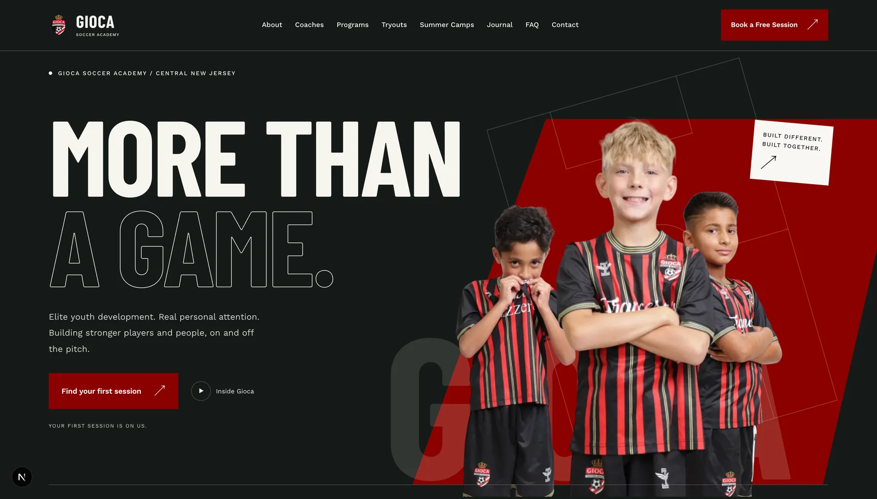Gioca Soccer Academy homepage design