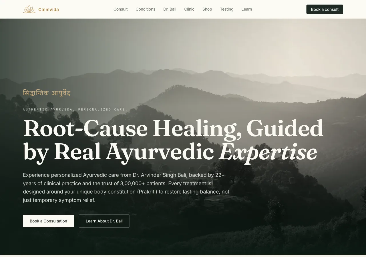Calmvida desktop website preview